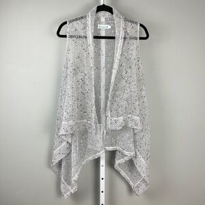 Lulu-B Marled Mesh‎ Waterfall Vest Womens L/XL White Black Beach Resortwear